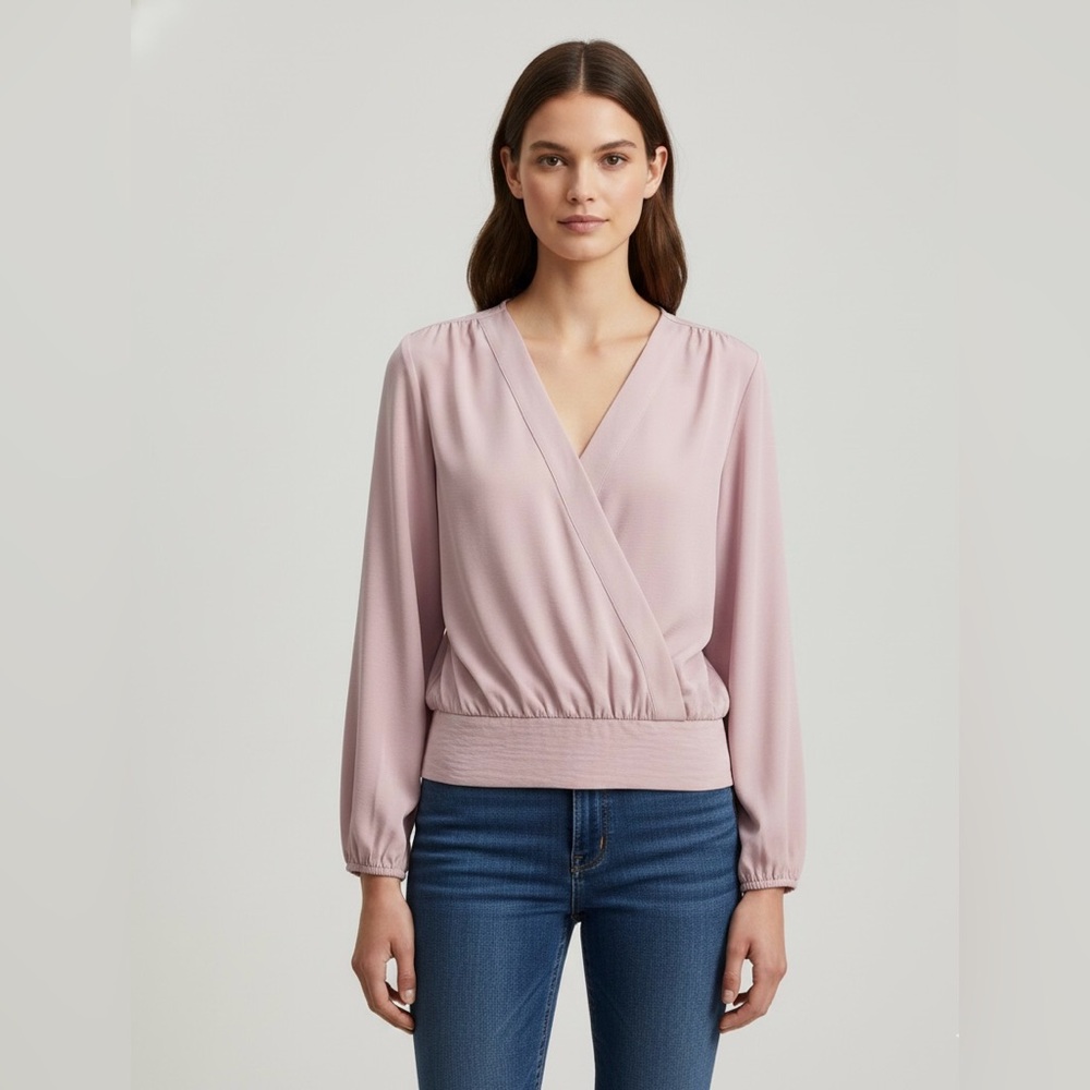Nine West Long-Sleeve Surplice Blouse Pink Purple Size XXL